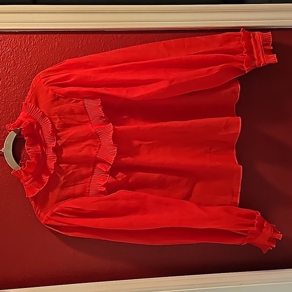 Sheer red ruffled blouse - Picture 2 of 6